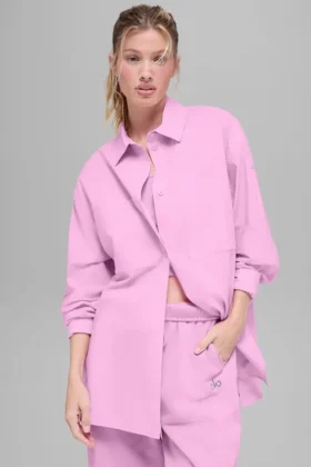 Cotton Real Deal overhemd met lange mouwen en knopen – Candy Heart Pink