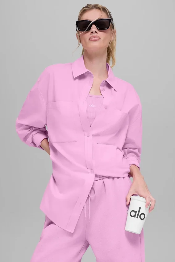 Cotton Real Deal overhemd met lange mouwen en knopen – Candy Heart Pink