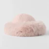 Courchevel kasjmier muts met imitatiebont - Frosted Pink