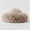 Courchevel kasjmier muts met imitatiebont - Oat Heather