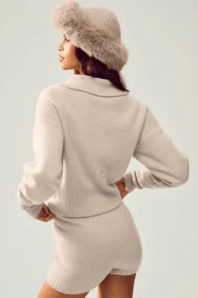 Courchevel kasjmier muts met imitatiebont – Oat Heather
