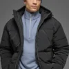 Crinkle Nylon Stage Puffer met capuchon - Zwart