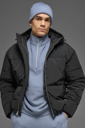Crinkle Nylon Stage Puffer met capuchon - Zwart