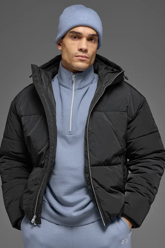 Crinkle Nylon Stage Puffer met capuchon - Zwart