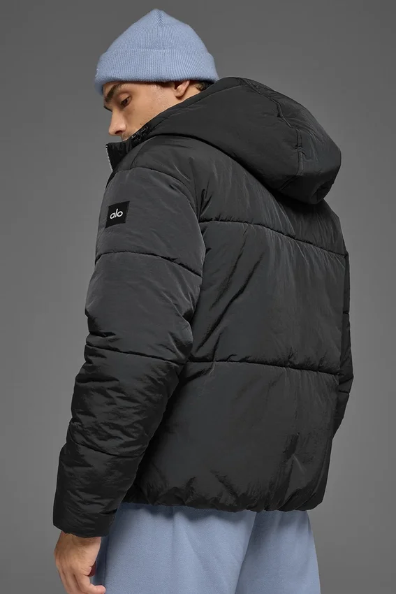 Crinkle Nylon Stage Puffer met capuchon - Zwart