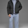 Crinkle Nylon Stage Puffer met capuchon - Zwart