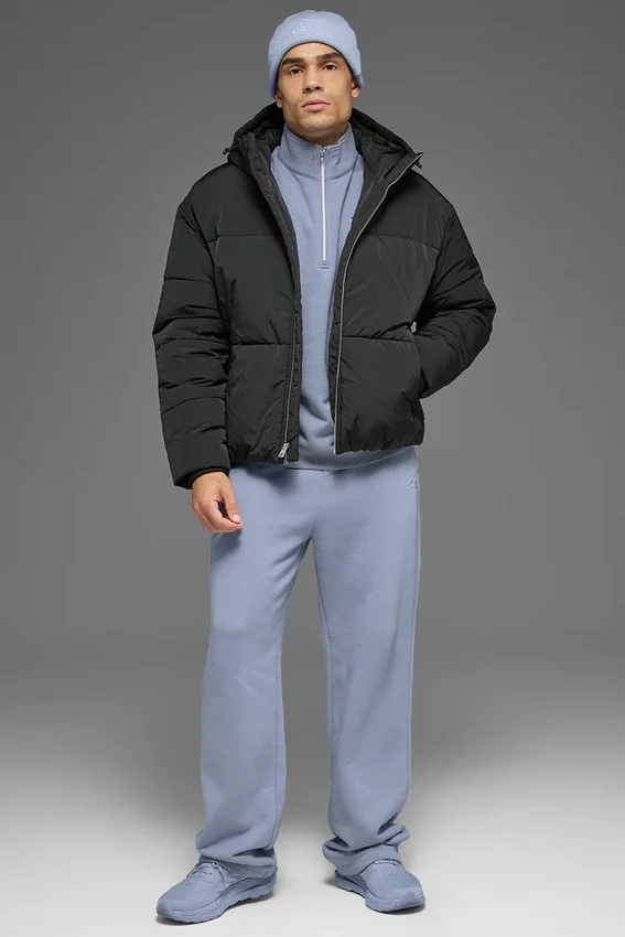 Crinkle Nylon Stage Puffer met capuchon - Zwart