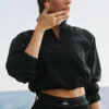 Cropped 1/4 Zip Alumni-trui - Zwart