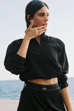 Cropped 1/4 Zip Alumni-trui - Zwart