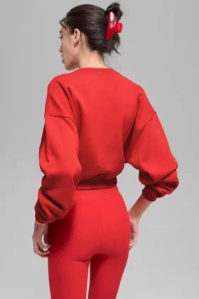 Cropped Accolade-trui met ronde hals – Felrood