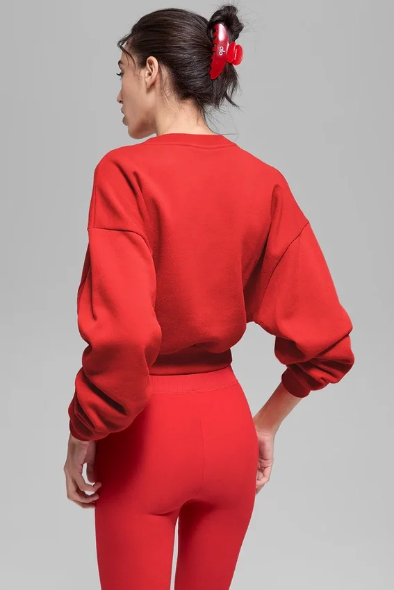 Cropped Accolade-trui met ronde hals - Felrood
