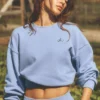 Cropped Accolade-trui met ronde hals - Licht Provence-blauw