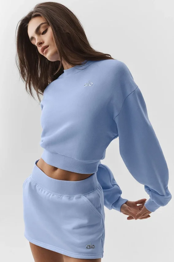 Cropped Accolade-trui met ronde hals - Licht Provence-blauw