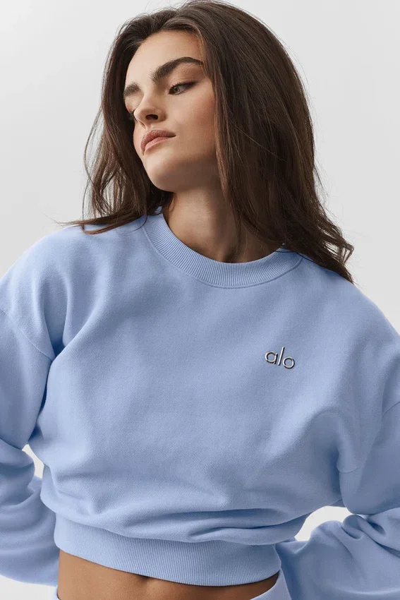 Cropped Accolade-trui met ronde hals - Licht Provence-blauw