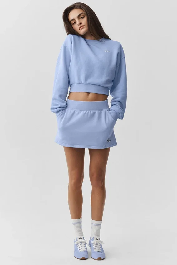 Cropped Accolade-trui met ronde hals - Licht Provence-blauw