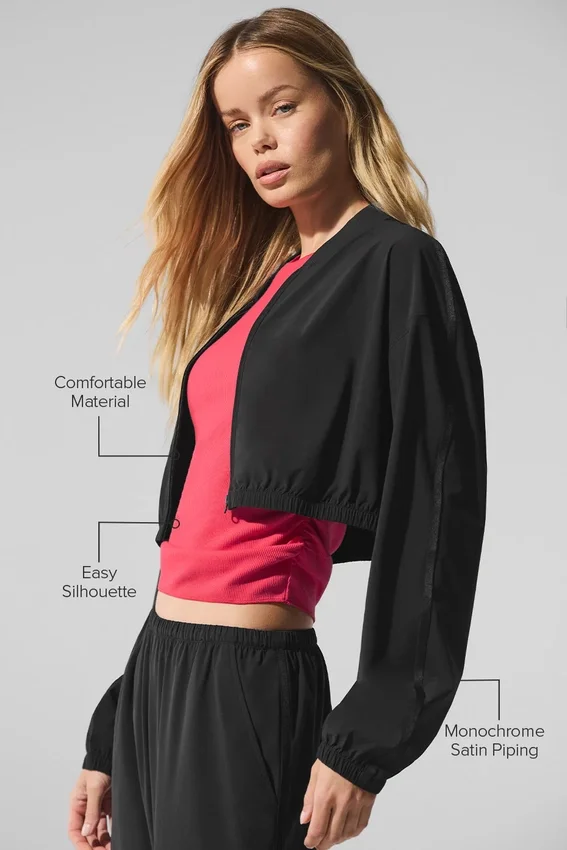 Cropped Breezy Cover-up met volledige rits - Zwart