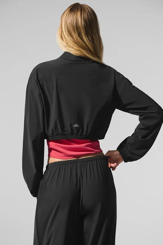 Cropped Breezy Cover-up met volledige rits - Zwart