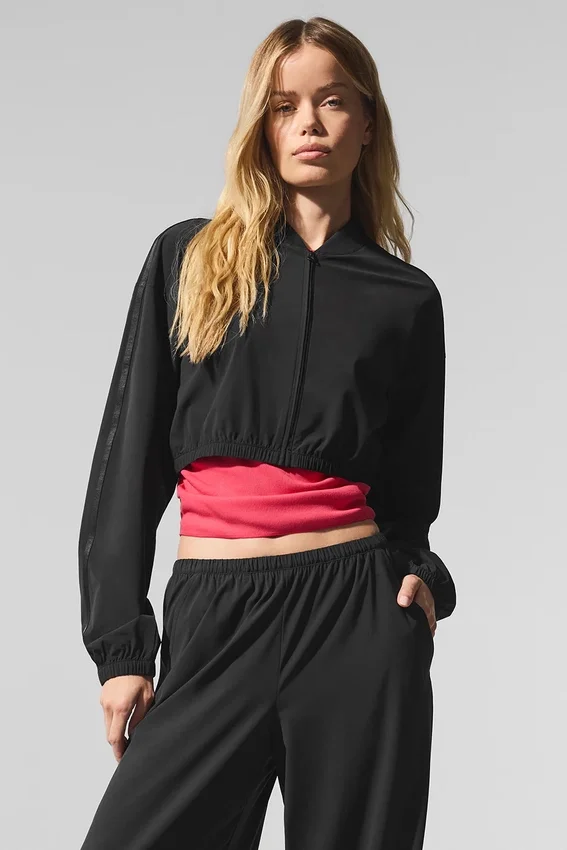 Cropped Breezy Cover-up met volledige rits - Zwart