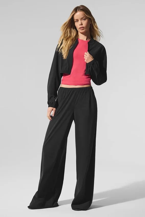 Cropped Breezy Cover-up met volledige rits - Zwart