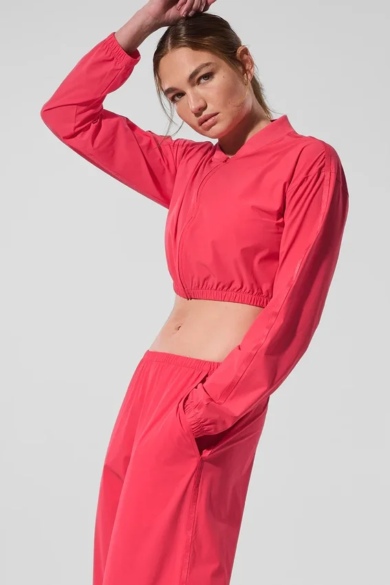 Cropped Breezy Full-Zip Cover-up - Candy Red