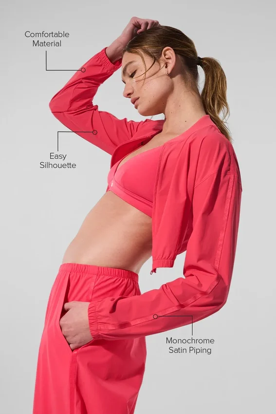 Cropped Breezy Full-Zip Cover-up - Candy Red