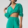 Cropped Breezy hoodie met volledige rits – Spruce Green