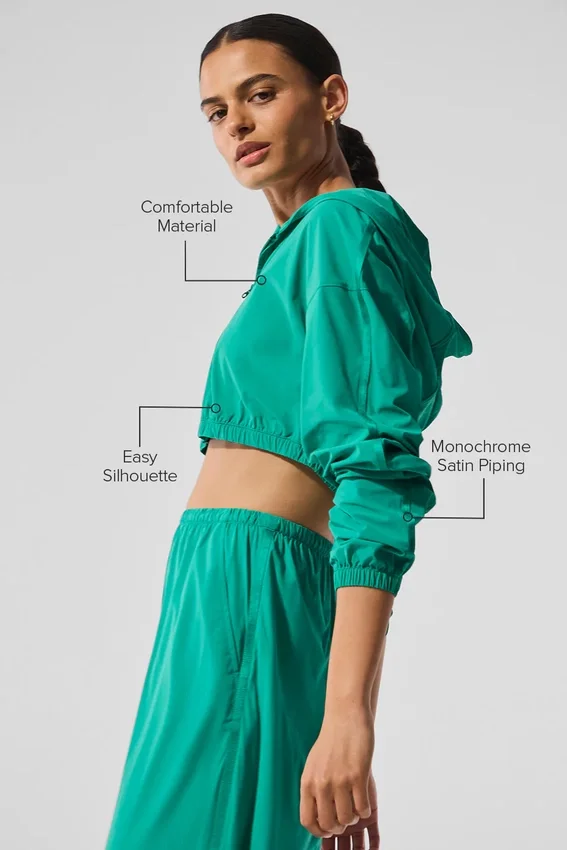 Cropped Breezy hoodie met volledige rits – Spruce Green