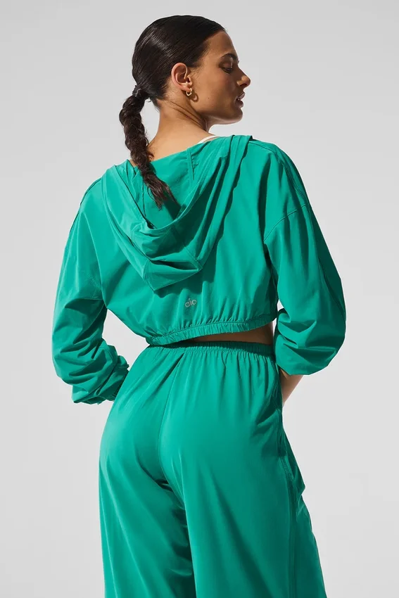 Cropped Breezy hoodie met volledige rits – Spruce Green