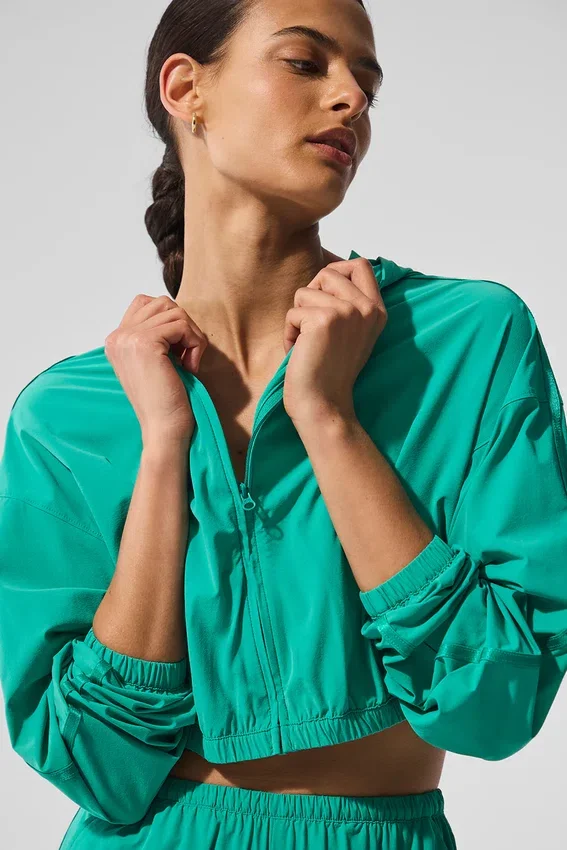 Cropped Breezy hoodie met volledige rits – Spruce Green
