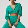 Cropped Breezy hoodie met volledige rits – Spruce Green
