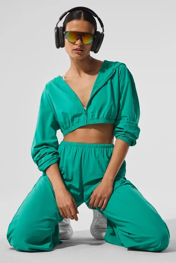 Cropped Breezy hoodie met volledige rits – Spruce Green