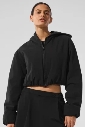 Cropped Mountain Peak-hoodie met volledige ritssluiting - Zwart