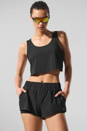 Cropped Sport Star Top - Zwart
