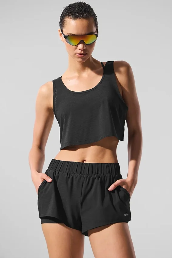 Cropped Sport Star Top - Zwart