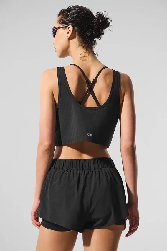 Cropped Sport Star Top - Zwart