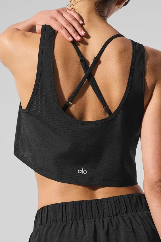 Cropped Sport Star Top - Zwart
