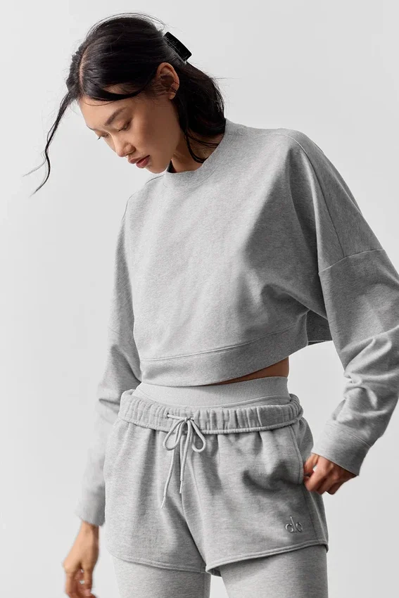 Cropped Sway-trui met ronde hals - Athletic Heather Grey