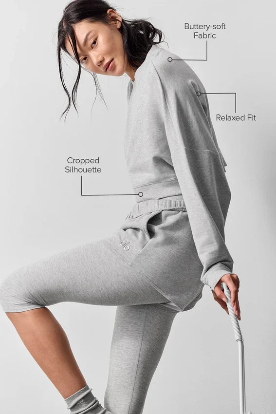 Cropped Sway-trui met ronde hals - Athletic Heather Grey