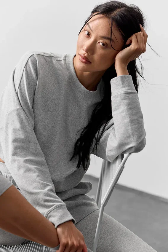 Cropped Sway-trui met ronde hals - Athletic Heather Grey