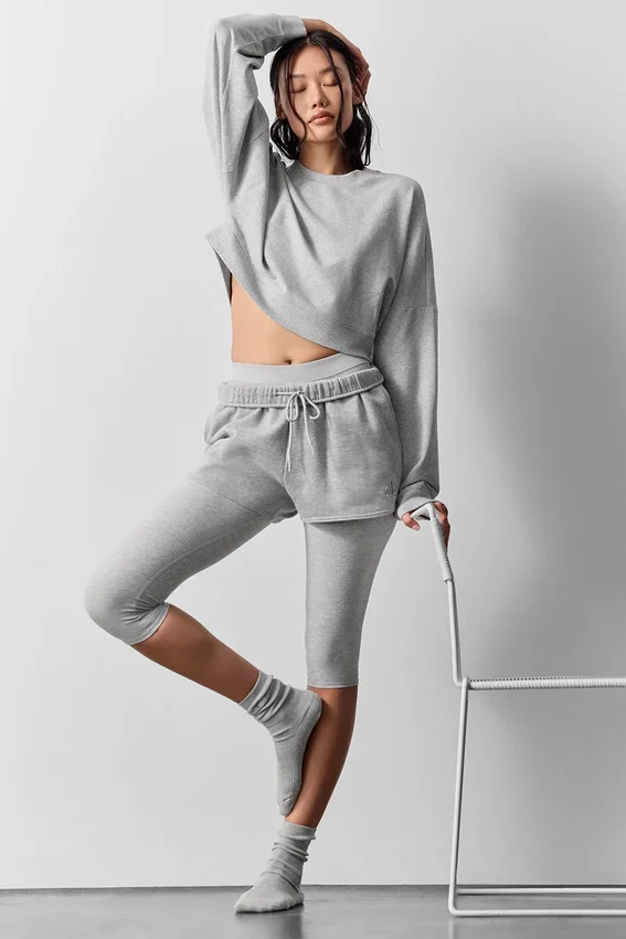 Cropped Sway-trui met ronde hals - Athletic Heather Grey