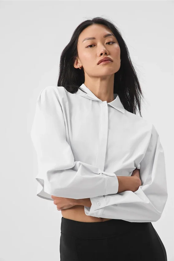 Cropped Take Me Out-overhemd met knopen – Wit