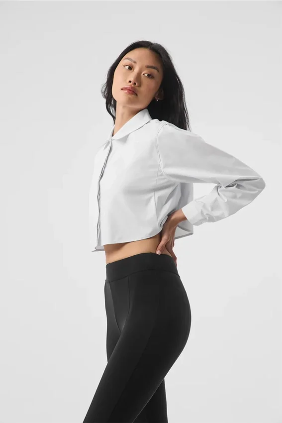 Cropped Take Me Out-overhemd met knopen – Wit