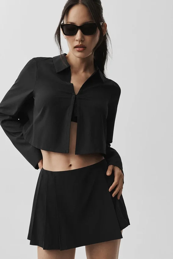 Cropped Unmatched met lange mouwen - Zwart