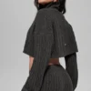 Cropped Winter Bliss-trui met col en lange mouwen in kabelpatroon – Dark Heather