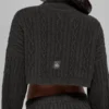 Cropped Winter Bliss-trui met col en lange mouwen in kabelpatroon – Dark Heather