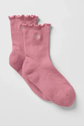 Dames Lettuce Edge-sok - Roze wilde roos
