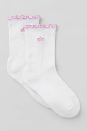 Dames sok met gekartelde rand - Wit/Candy Heart-roze