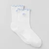 Dames sok met gekartelde rand – Wit/Licht Provence-blauw