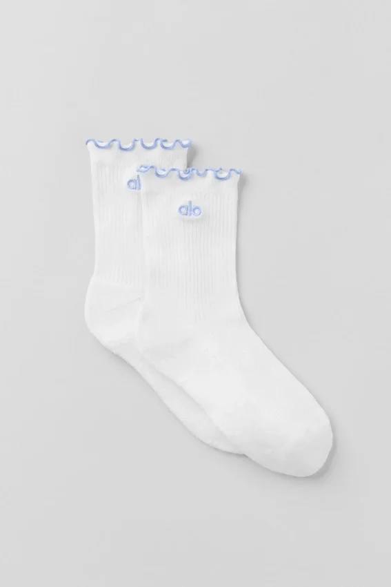 Dames sok met gekartelde rand – Wit/Licht Provence-blauw