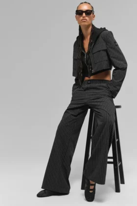 Daylight-broek met krijtstreep (lang) – Zwart/Titanium
